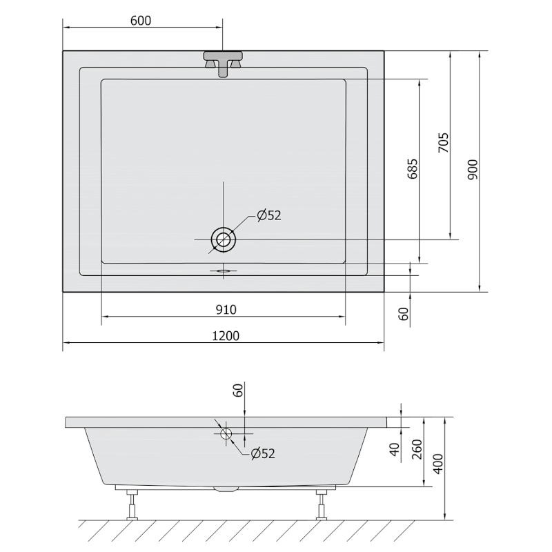 DEEP hluboká sprchová vanička s konstrukcí, obdélník 120x90x26cm, bílá 72392