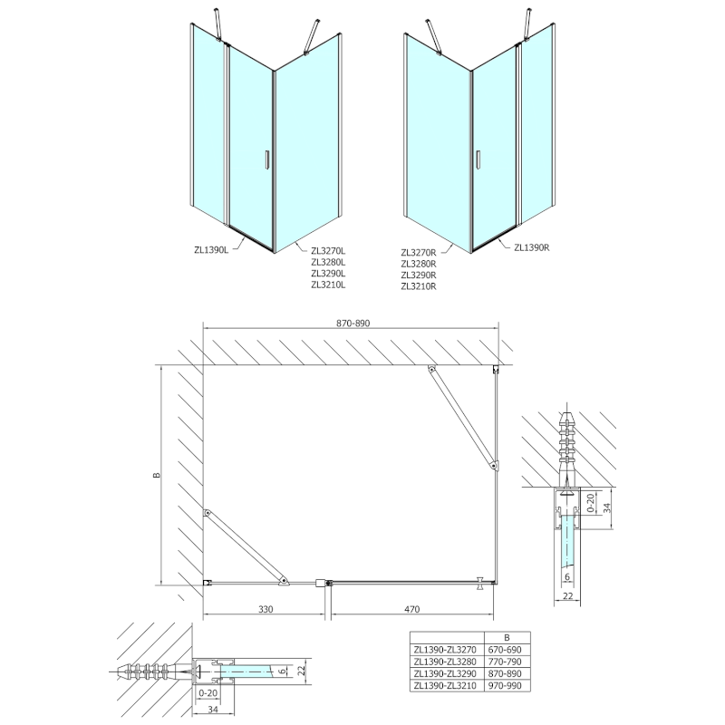 ZOOM sprchové dveře 900mm, čiré sklo ZL1390