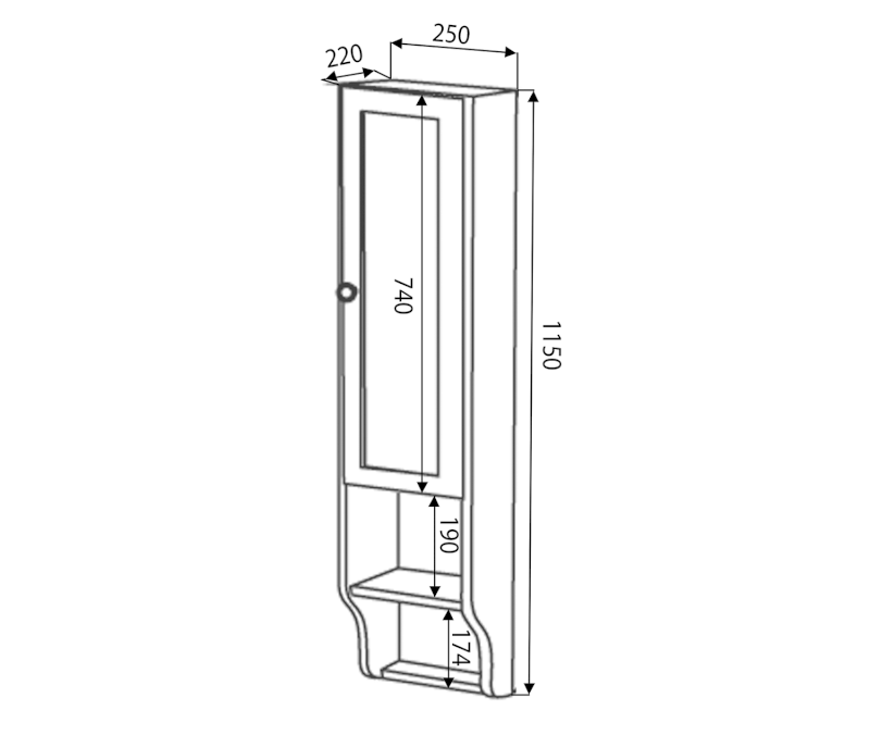 RETRO skříňka k zrcadlu 25x115x20cm, pravá, starobílá 1688
