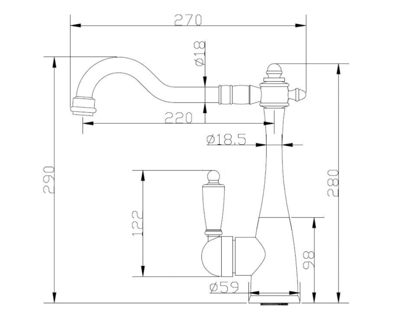 KAYRA stojánková dřezová baterie, chrom K1052