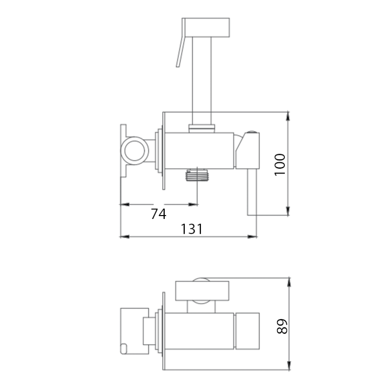 Podomítková bidetová baterie se Stop sprškou, hadice 1,2m, hranatá, černá mat SK301B