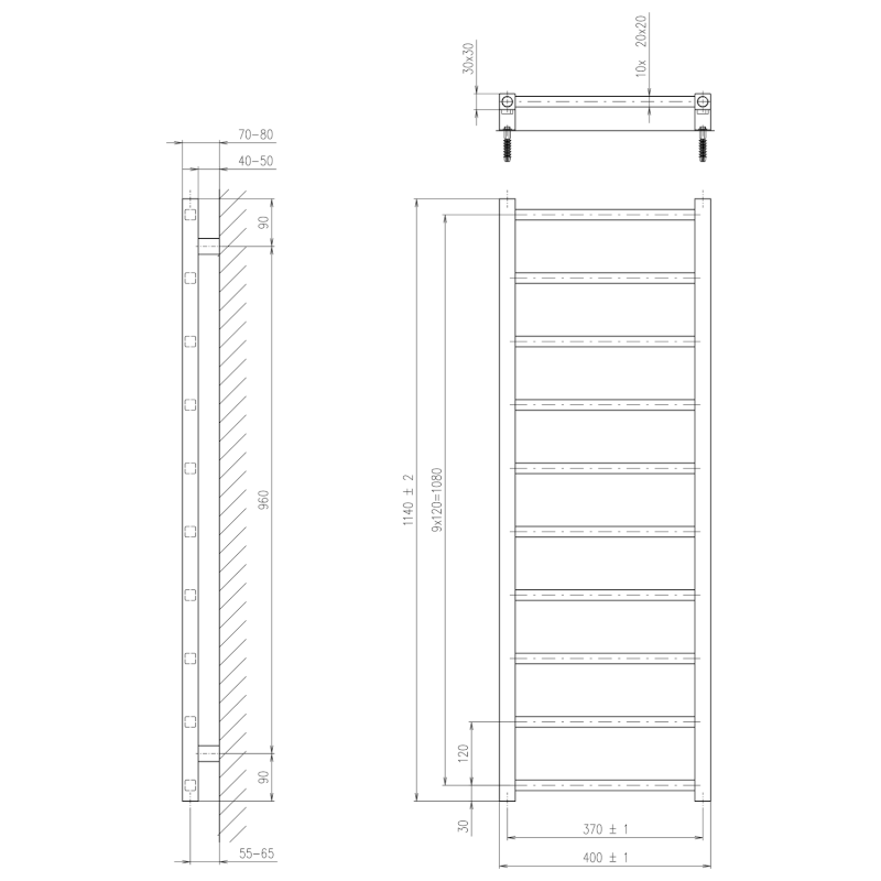 METRO LIGHT otopné těleso 400x1140 mm, černá mat IR445TB