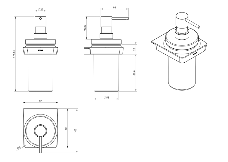 ZEN dávkovač mýdla 250ml, mléčné sklo, chrom 161010