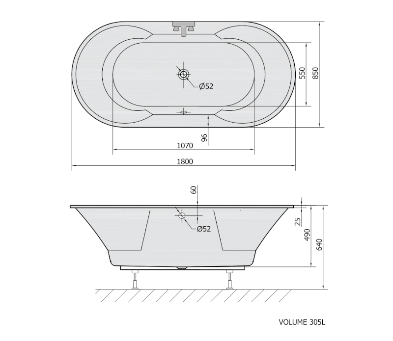 IO oválná vana 180x85x49cm, bílá 16611
