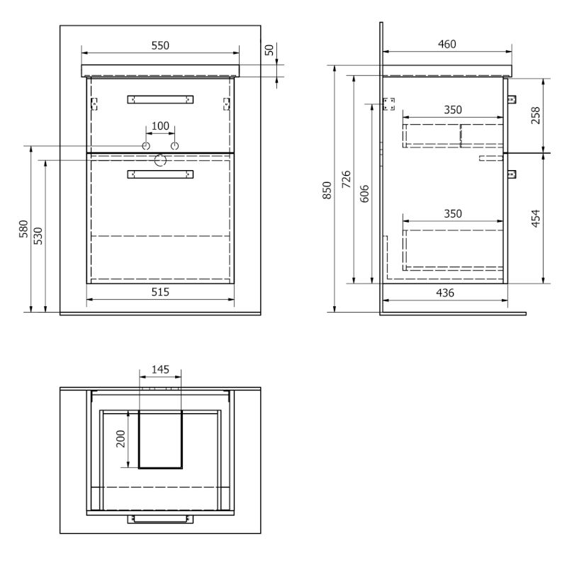 VEGA umyvadlová skříňka 51,5x72,6x43,6cm, 2x zásuvka, bílá VG053