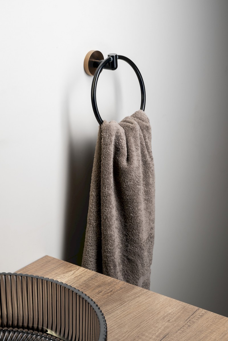 LARISSA držák ručníků kruh, černá/měď mat WS006BC