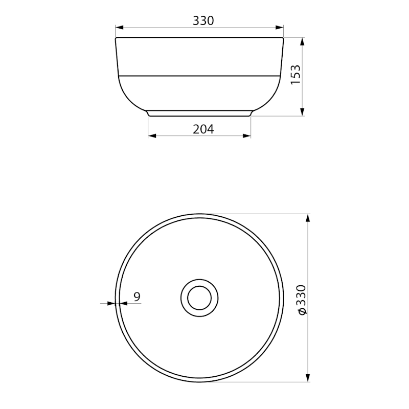EMMI keramické umývátko na desku, Ø 33cm, bílá TU0077