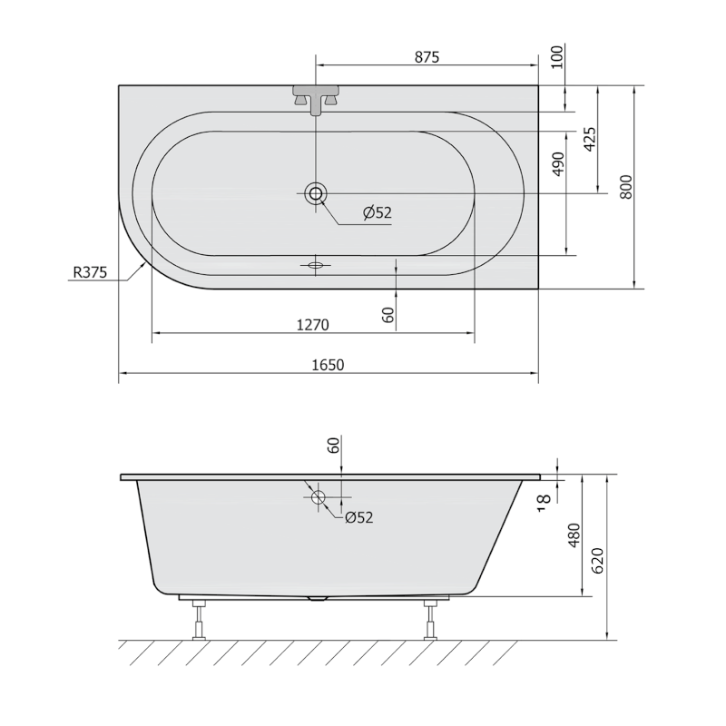 ASTRA R SLIM asymetrická vana 165x80x48cm, bílá 34611S