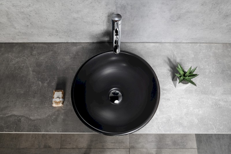 PRIORI keramické umyvadlo na desku, Ø 41cm, černá s modrým vzorem PI034