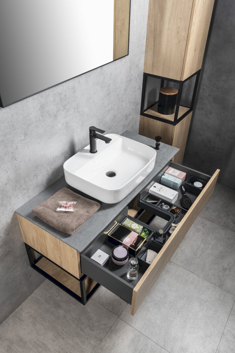 SKARA umyvadlová skříňka 100x50x45cm, černá mat/dub alabama CG009-2222