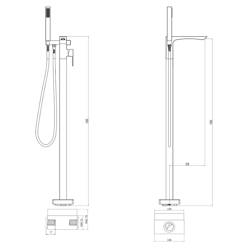 LATUS vanová baterie s připojením do podlahy, černá mat 1102-10B