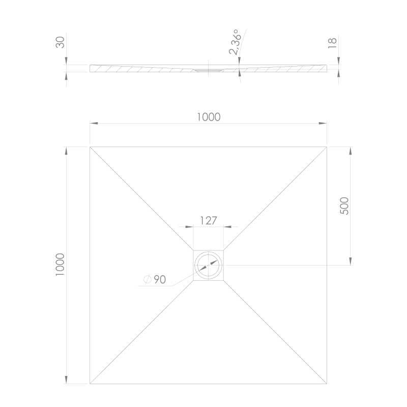 TRENECA vanička z litého mramoru s možností úpravy rozměru, 100x100cm, šedá mat 84301.31