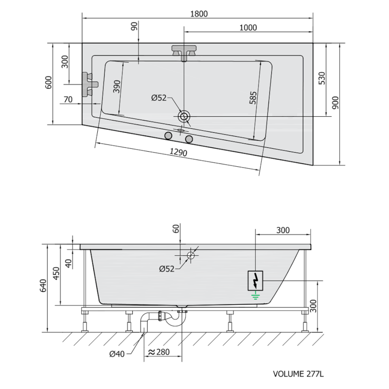 ANDRA R hydromasážní vana, 180x90x45cm, Active Hydro-Air, chrom 78771.2010