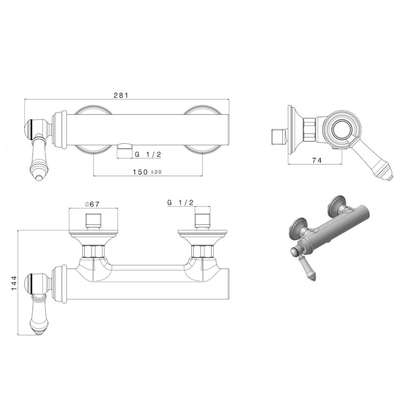 VIENNA nástěnná sprchová baterie, bronz VO011BR
