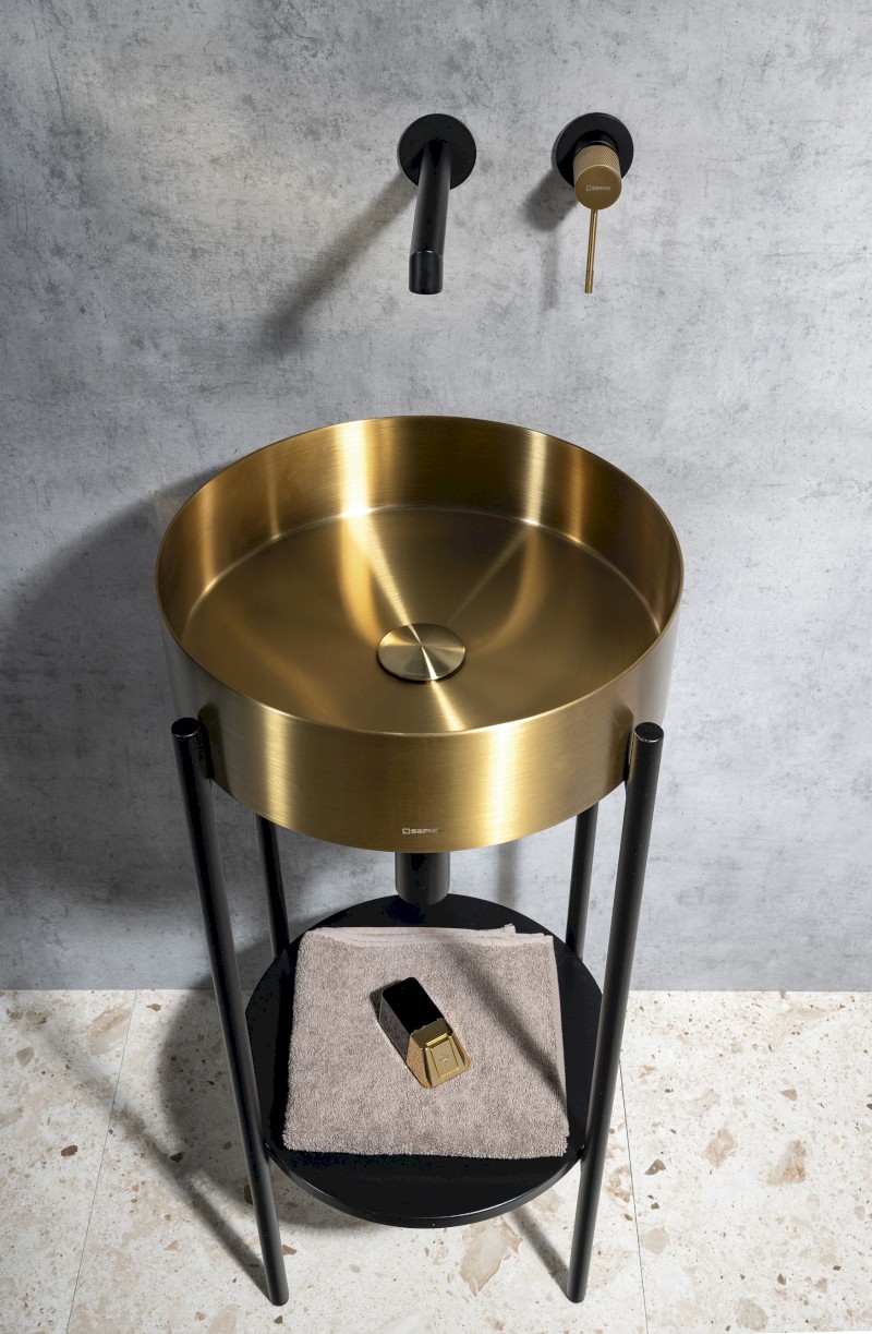 AURUM nerezové umyvadlo na desku, průměr 38cm, včetně výpusti, zlato mat AU201