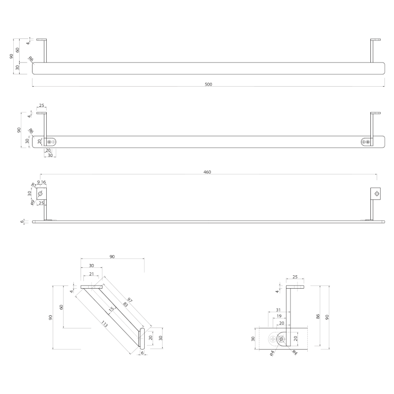 PURA čelní držák ručníků 60cm, chrom PAPR60