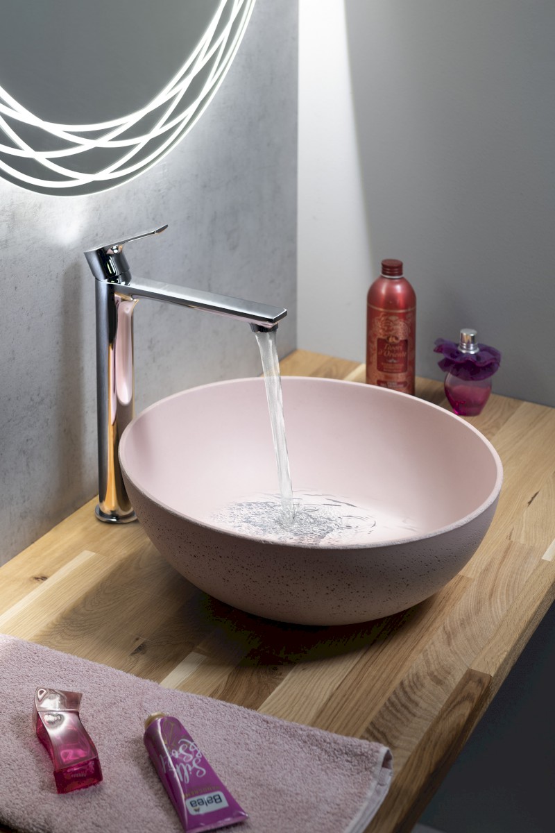 FORMIGO betonové umyvadlo na desku, Ø 39cm, růžová mat FG321