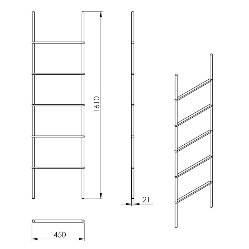 KENTA sušák ručníků na opření 450x1610x21mm, černá/bambus 303141