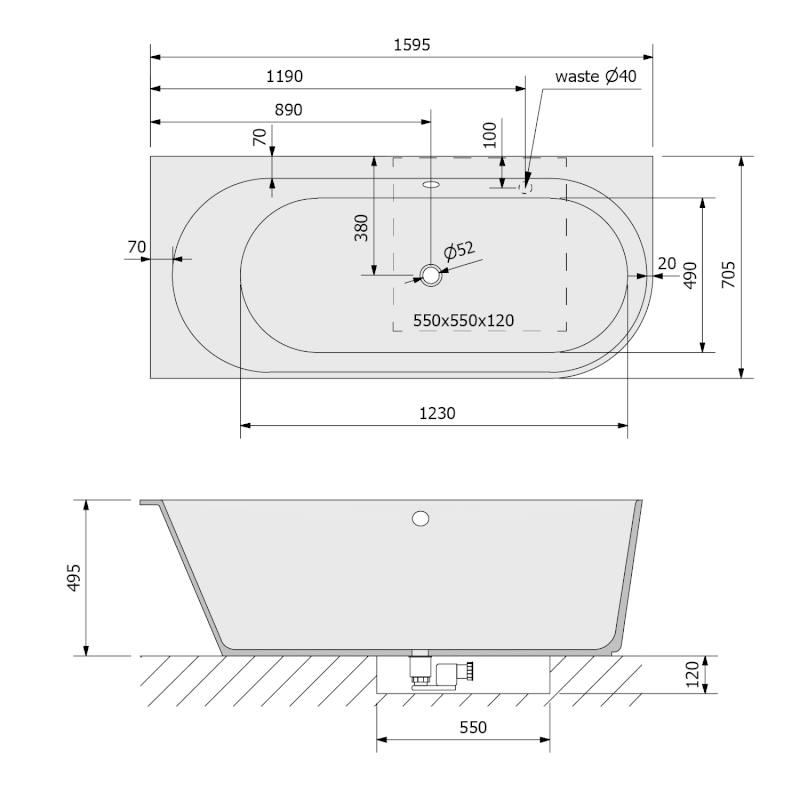 SUSSI L rohová stojící vana litý mramor 160x70x49,5cm, bílá/hnědá mat 90191L.72