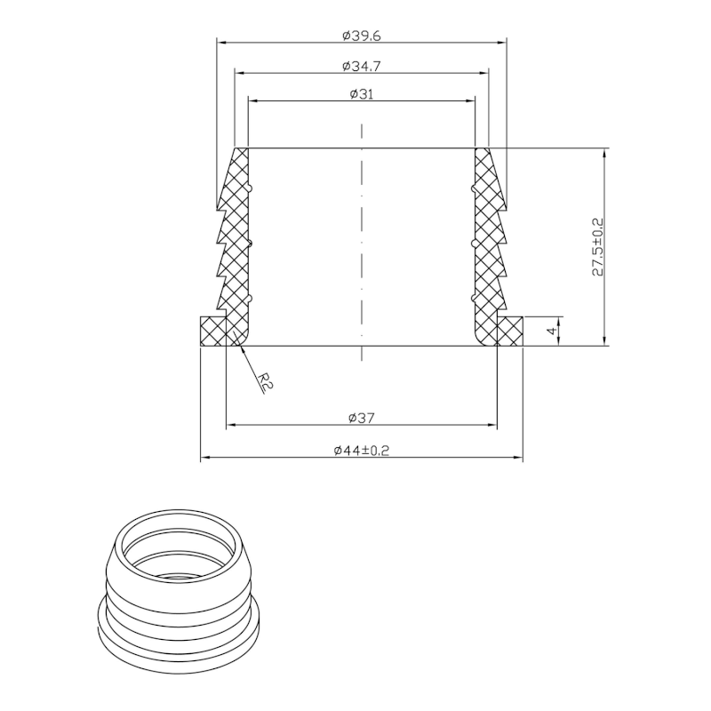 Přechodka 32mm - 40mm, guma 151.174.0