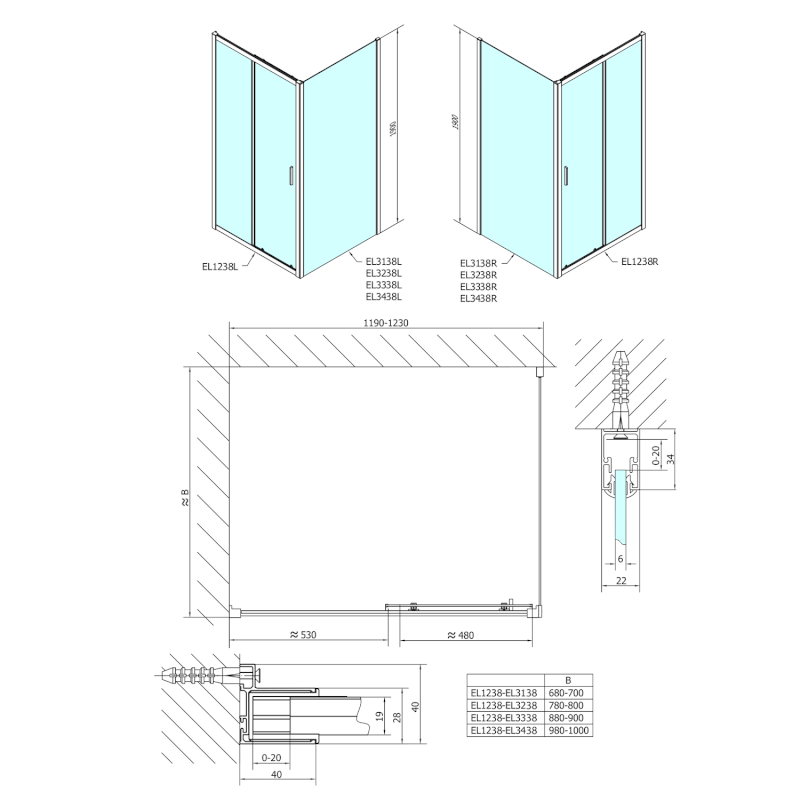 EASY sprchové dveře 1200mm, sklo Brick EL1238