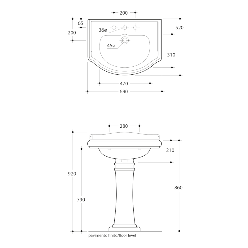 RETRO keramické umyvadlo 69x52cm, bílá 104601