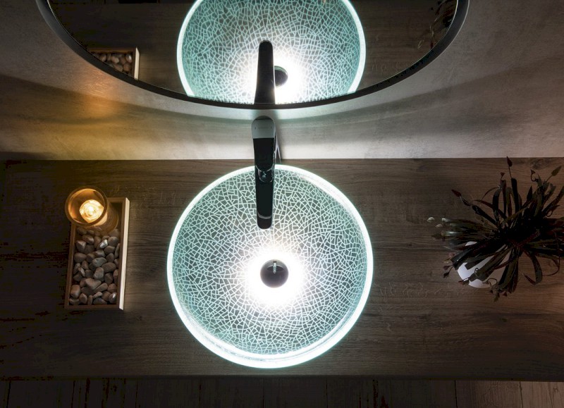 ICE skleněné umyvadlo na desku Ø 42cm, čirá s pískováním 2501-04