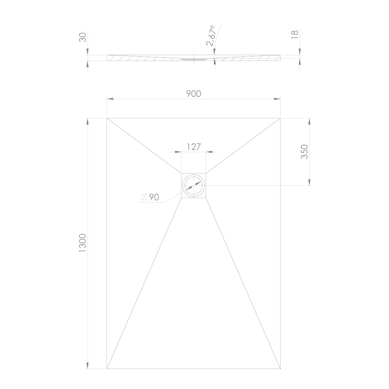 TRENECA vanička z litého mramoru s možností úpravy rozměru, 130x90cm, černá mat 84308.21