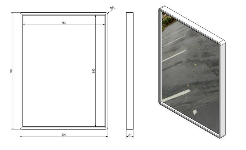 Zrcadlo v plastovém rámu 40x30cm, bílá 22436