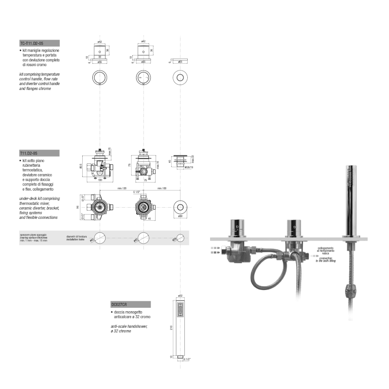 GO tříprvková termostatická baterie na okraj vany, chrom TH102