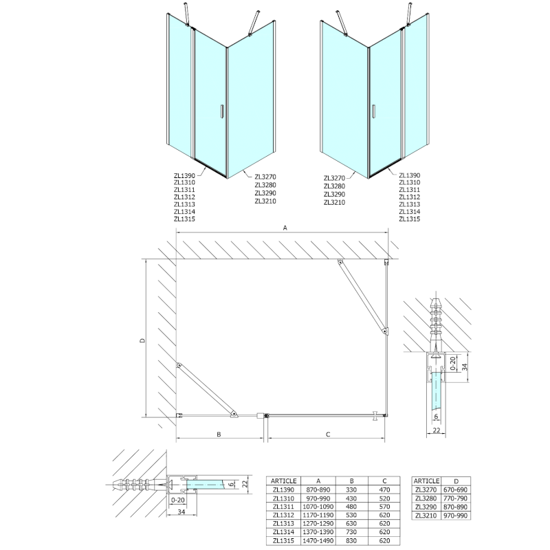 ZOOM boční stěna 900mm, čiré sklo ZL3290
