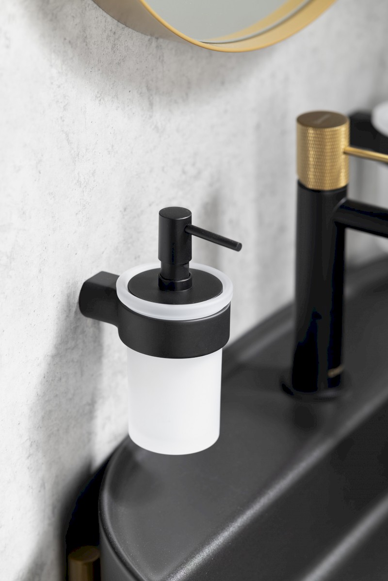 PIRENEI dávkovač mýdla 110 ml, mléčné sklo, černá mat PI8114