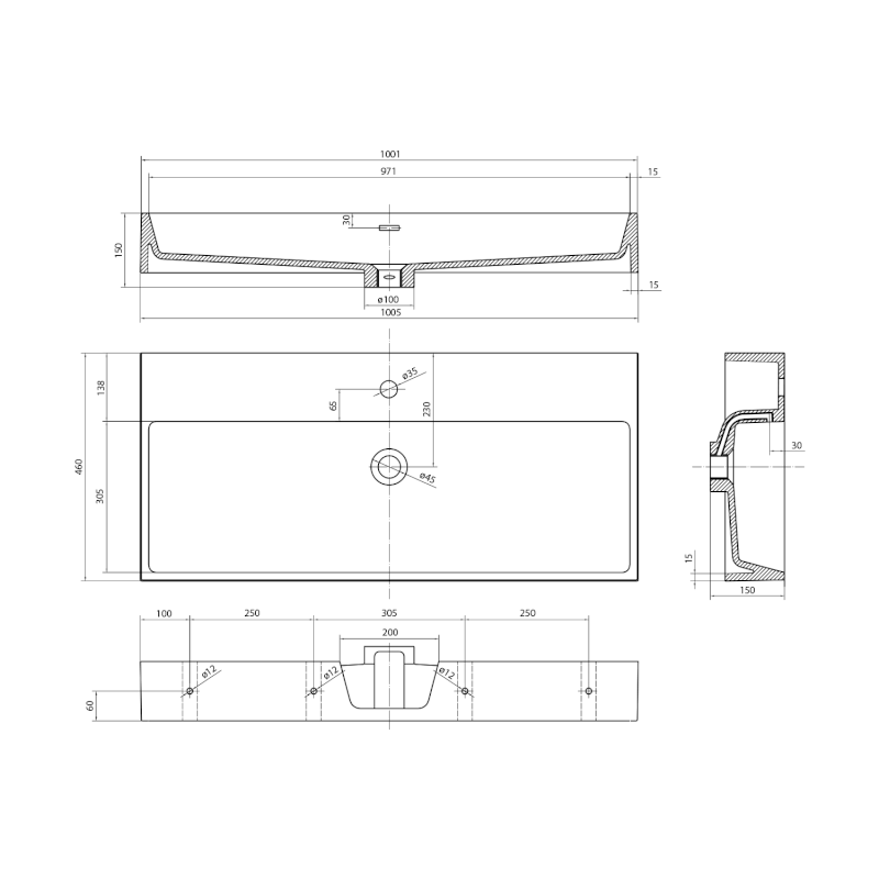 AQUATIC umyvadlo, litý mramor, 100x46cm, bílá AT100
