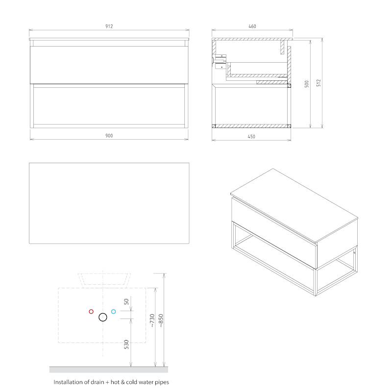 SKARA umyvadlová skříňka 90x50x45cm, černá mat/dub collingwood CG006-1919