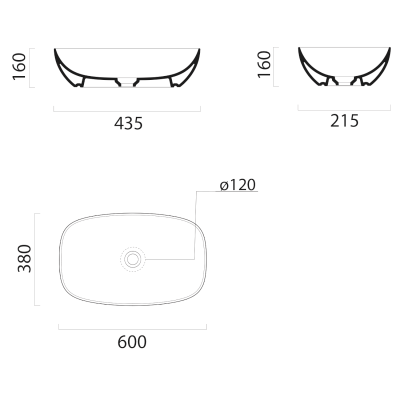 NUBES keramické umyvadlo na desku 60x38cm, ghiaccio mat 978315