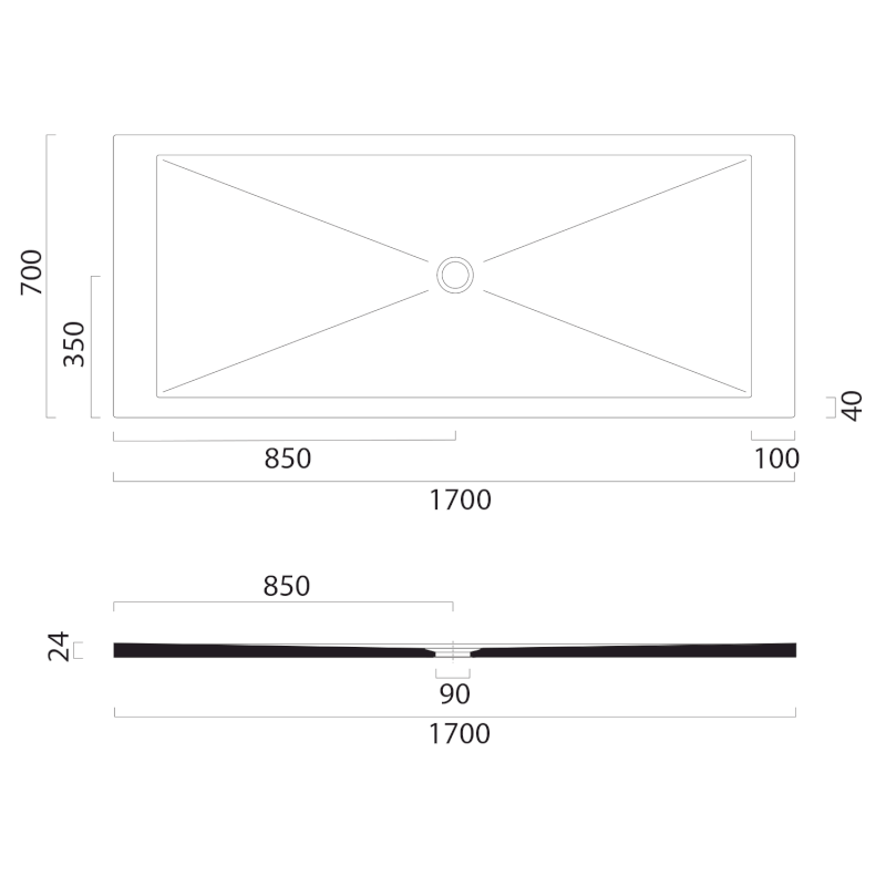 Keramická sprchová vanička, obdélník 170x70x2cm, cenere mat 46170717