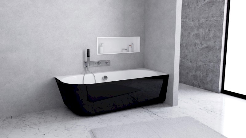 SUSSI R rohová stojící vana litý mramor 160x70x49,5cm, černá/bílá 80219R