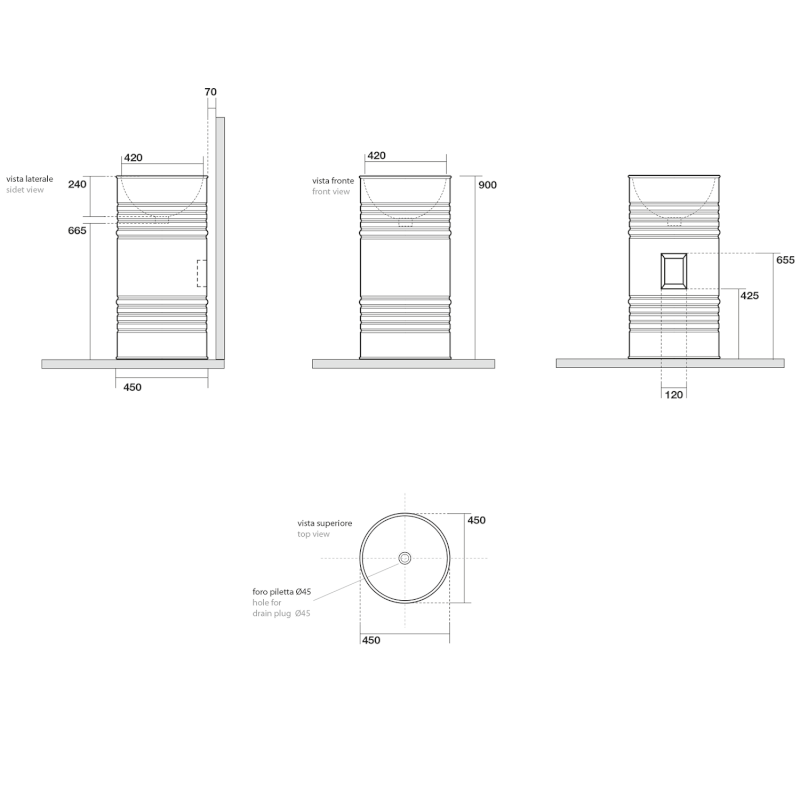 BARREL keramické umyvadlo na postavení ke stěně 42x90x42cm, černá mat 474331