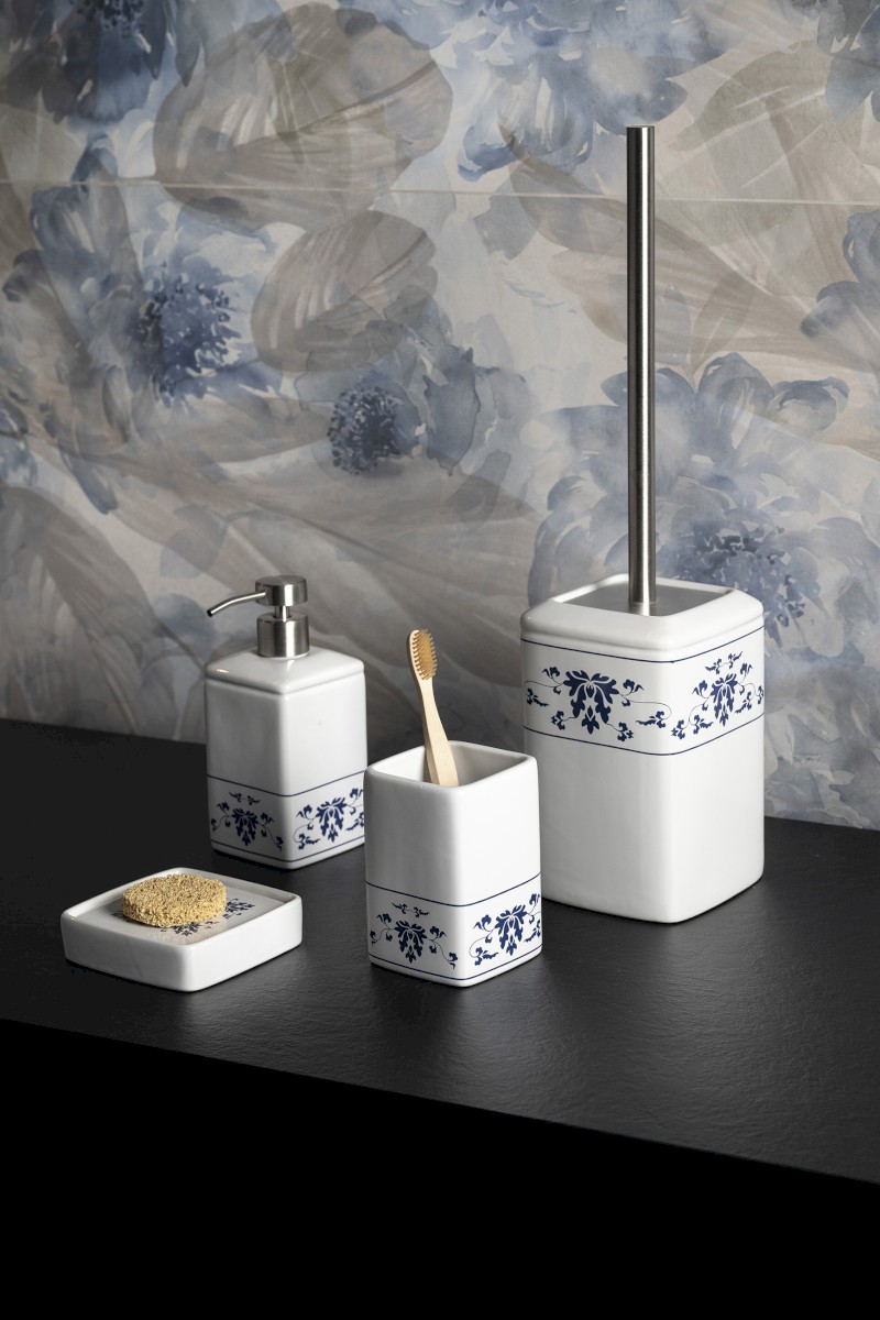CIXI WC štětka na postavení, porcelán, bílá/modrá CX3389