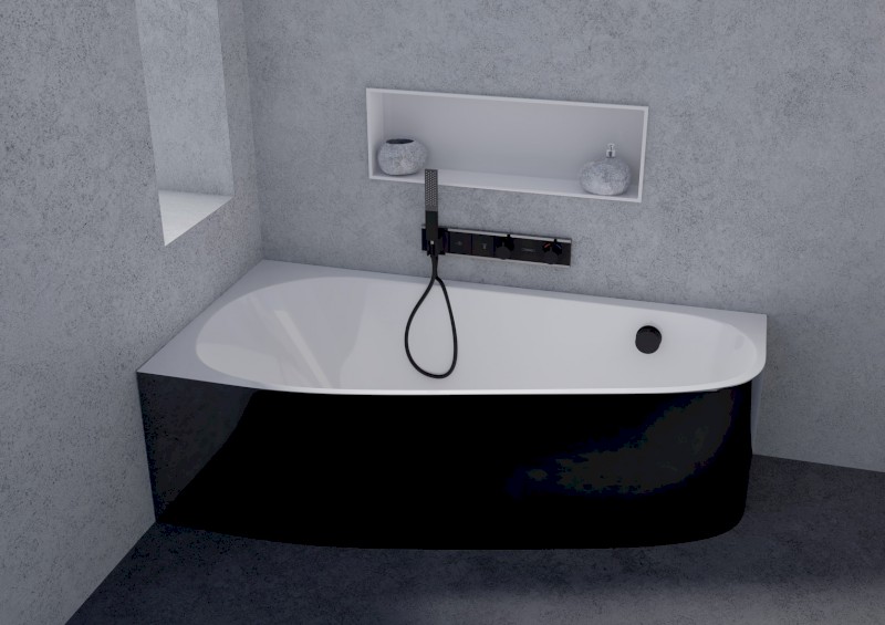 PROJEKTA L MONOLITH asymetrická stojící vana 156x77x60cm, bílá/černá 20111MB
