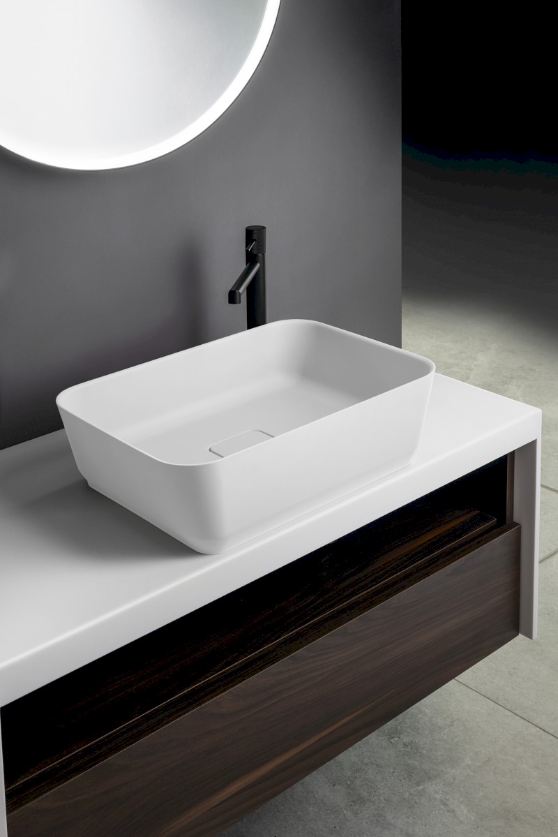 BANERA SQUARE umyvadlo na desku, litý mramor, 50x36cm, bílá mat 14596MAT