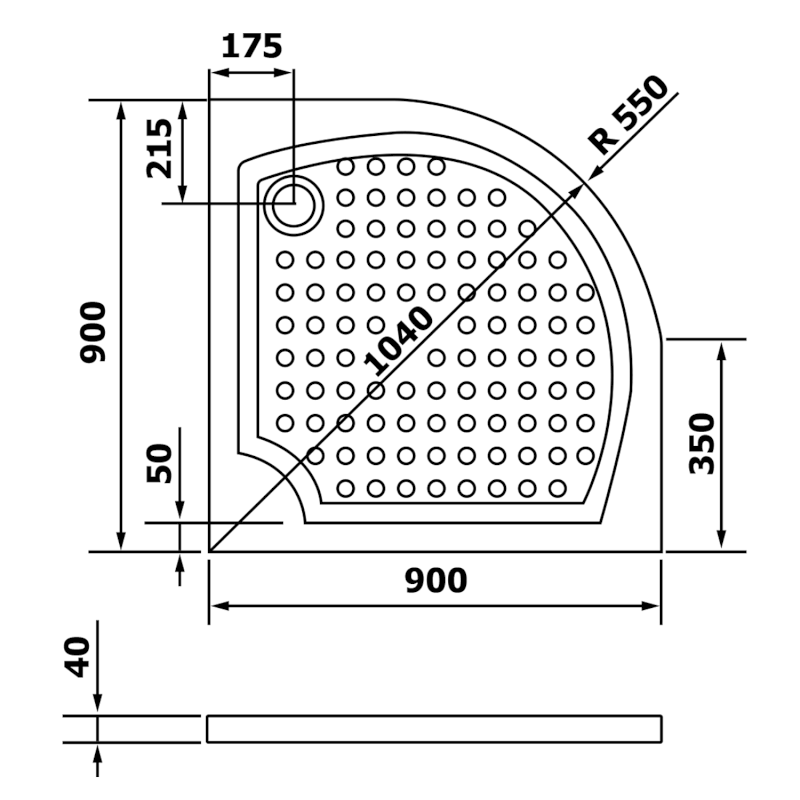 VIVA90 sprchová vanička z litého mramoru, čtvrtkruh, 90x90cm, R550, bílá GV559