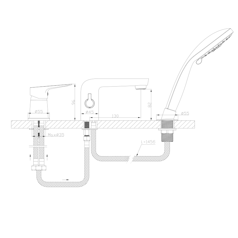 LOTTA tříprvková baterie na okraj vany, chrom LT984