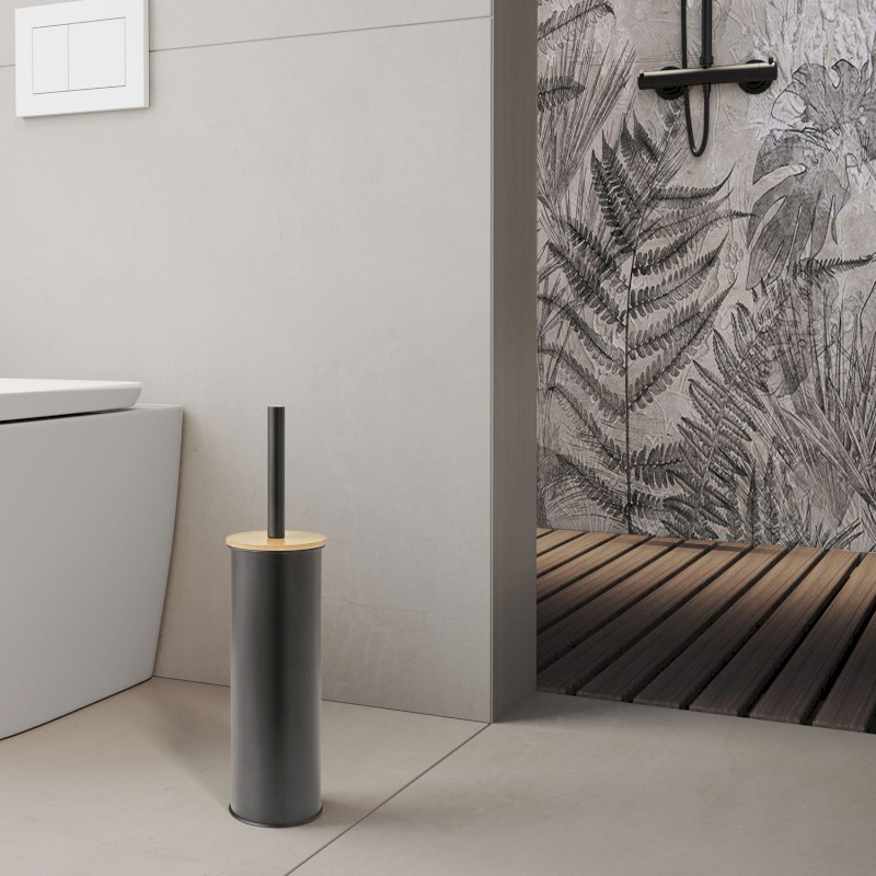 KENTA WC štětka na postavení, černá mat/bambus 1434