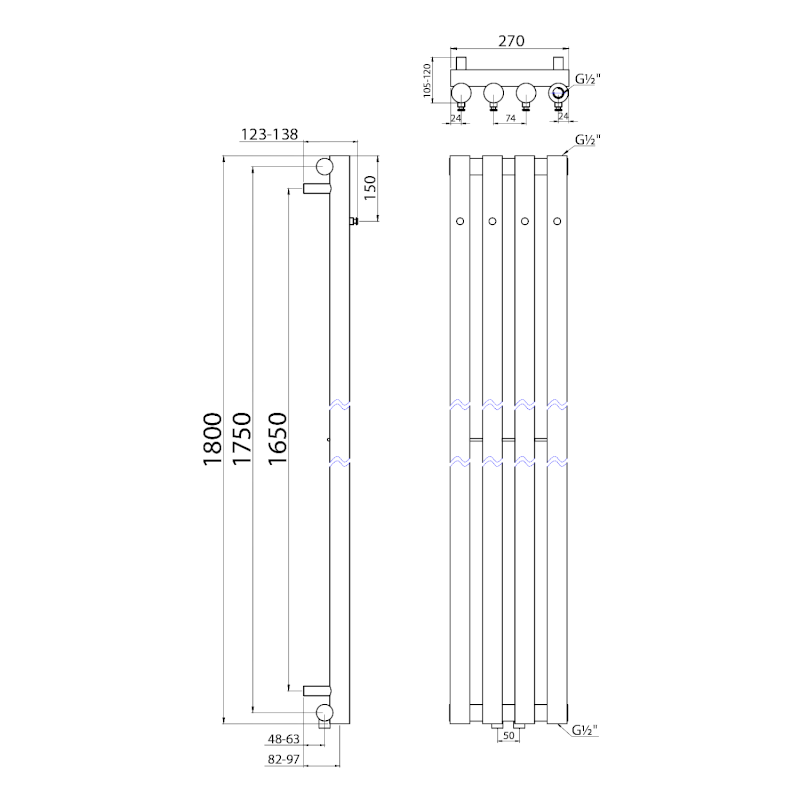 PILON otopné těleso 270x1800mm, se čtyřmi háčky pro ručník, bílá mat IZ121T