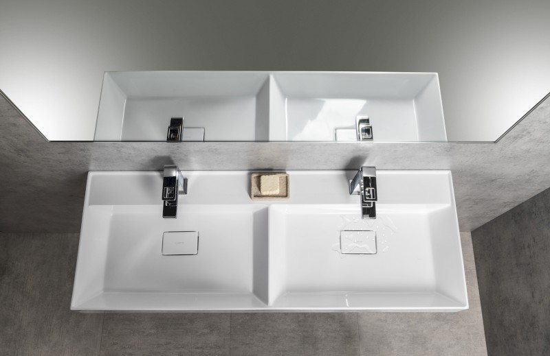 GODIVA dvojumyvadlo, litý mramor, 119x44cm, bílá GU119