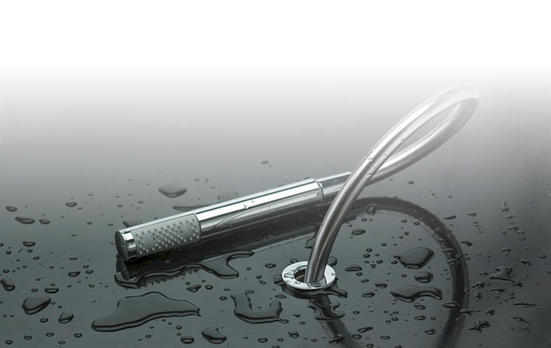 FOLLOW ME sprchová průchodka s odvodněním na okraj vany vč. hadice a drenážního kusu, kulatá, chrom PD467