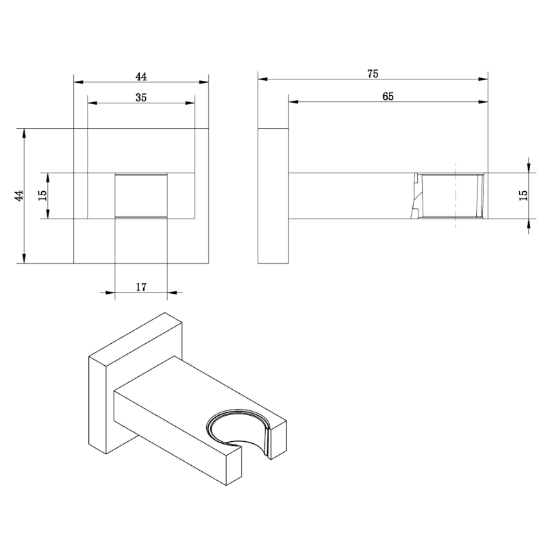 Držák sprchy hranatý, pevný, chrom AQ586