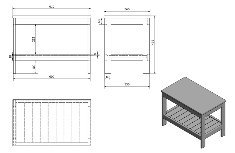 ETIDE policový regál nízký 61x45x36 cm, bílá mat ET061