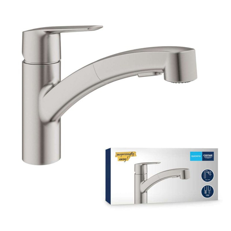 QuickFix Start Dřezová baterie s výsuvnou sprškou, supersteel GROHE 30531DC1